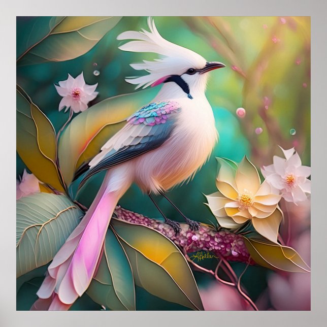 White Crested  Svan Jay Fantasy Bird Poster (Framsidan)