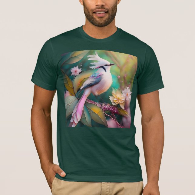 White Crested  Svan Jay Fantasy Bird T Shirt (Framsida)