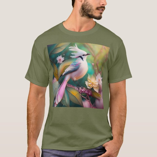 White Crested  Svan Jay Fantasy Bird T Shirt (Framsida)