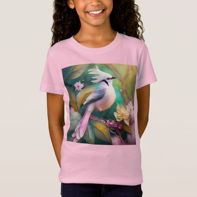 White Crested  Svan Jay Fantasy Bird T Shirt (Framsida)