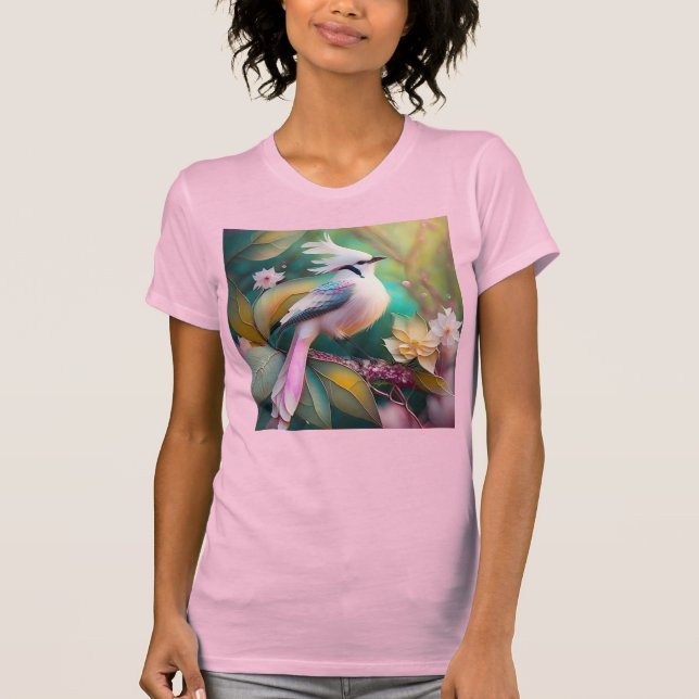 White Crested  Svan Jay Fantasy Bird T Shirt (Framsida)