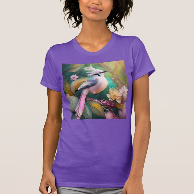 White Crested  Svan Jay Fantasy Bird T Shirt (Framsida)