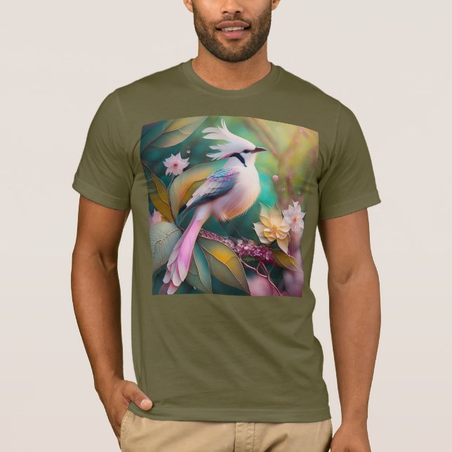 White Crested  Svan Jay Fantasy Bird T Shirt (Framsida)