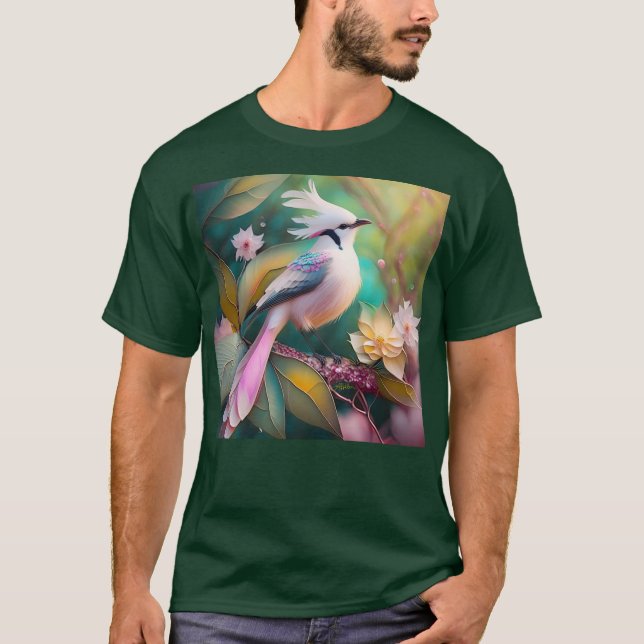 White Crested  Svan Jay Fantasy Bird T Shirt (Framsida)