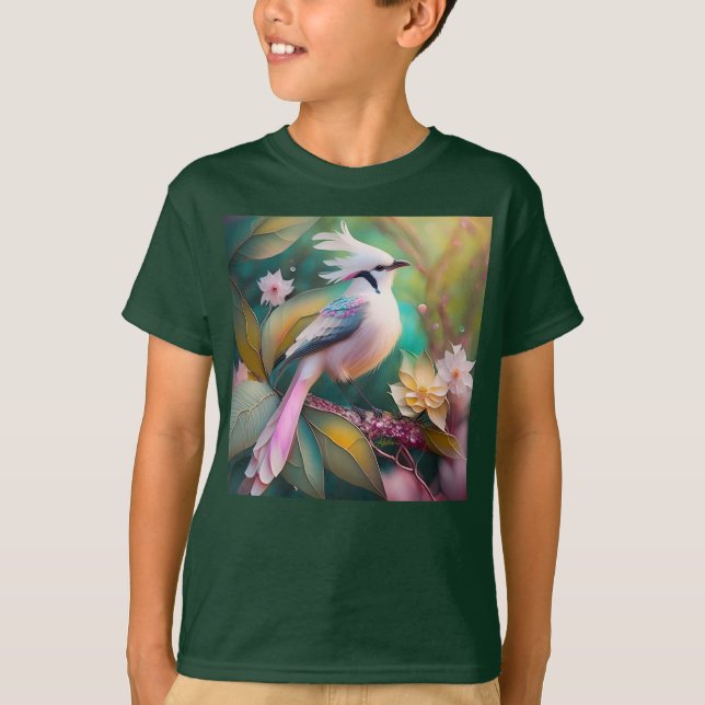 White Crested  Svan Jay Fantasy Bird T Shirt (Framsida)