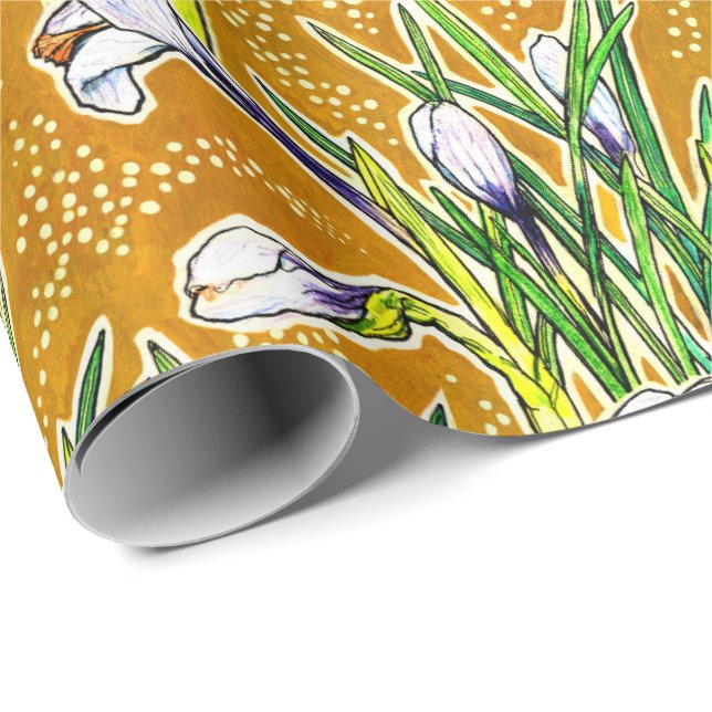 White Crocuses Garden Flowers Botanical Blommigt A Presentpapper (Rullad Hörn)