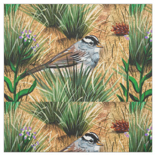 White Crowned Sparrow Fabric Tyg