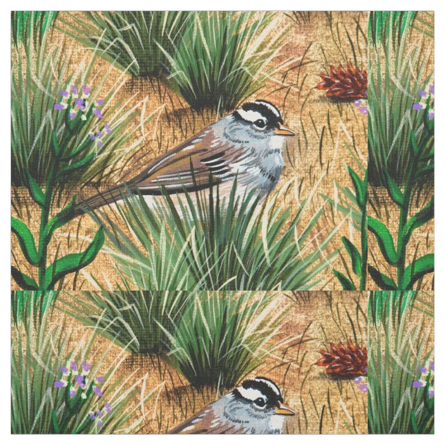 White Crowned Sparrow Fabric Tyg (Provkarta)