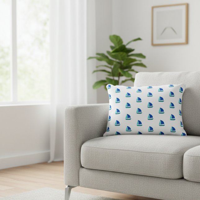 White cushion with blue boats, Nautical decorative Prydnadskudde (Skapare uppladdad)