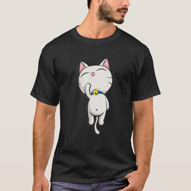White Cute Cat Nap T Shirt (Framsida)