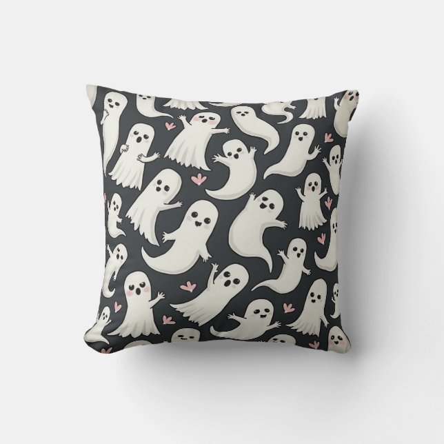 White Cute Ghost Pillow Kudde (Framsida)