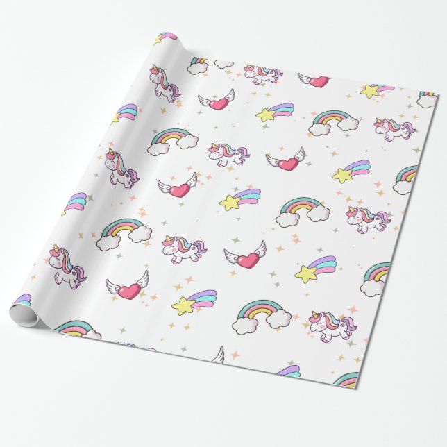 White Cute Rainbow Unicorn Star Magical Presentpapper (Utrullad)