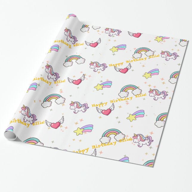 White Cute Rainbow Unicorn Star Magical Presentpapper (Utrullad)