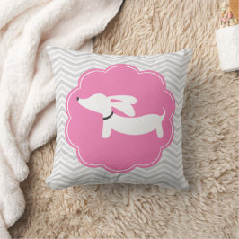 White Dachshund Rosa Grått Chevrons Nursery Pillow Kudde
