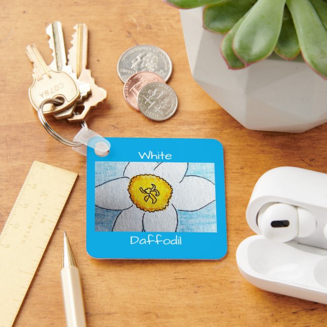 White Daffodil Azure Blue Nyckelring (Skrivbord)
