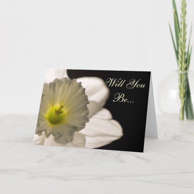 White Daffodil kommer du bli min bridesmaid Inbjudan (Framsida)