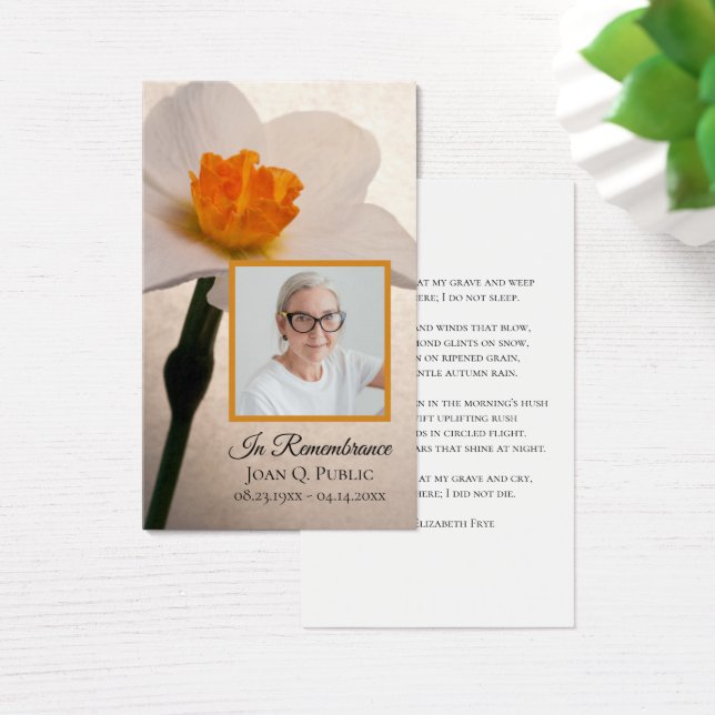 White Daffodil Vår Funeral Memorial Prayer Visitkort (Skivbord)