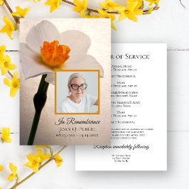 White Daffodil Vår Funeral Memorial Service Program