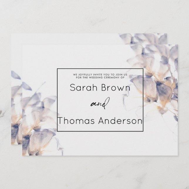 WHITE DAHLIA BLOMMIGT ELEGANT MÖHIPPA BRÖLLOP INBJUDNINGAR (Fram/baksida)