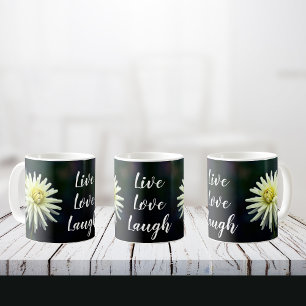 White Dahlia Flower Motivational Live Kärlek Laugh Kaffemugg