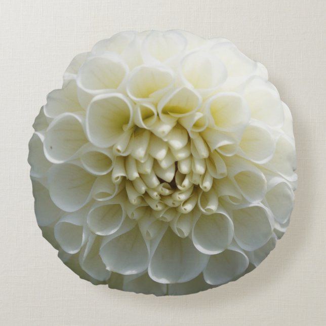 White Dahllia Flower Round Pillow Rund Kudde (Framsidan)