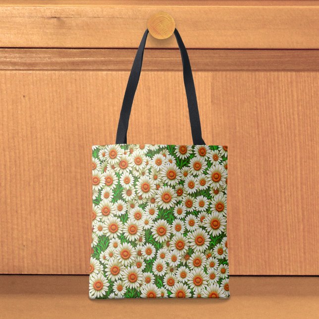 White Daisies Tote Bag Tygkasse (Tote bag with white daisies)