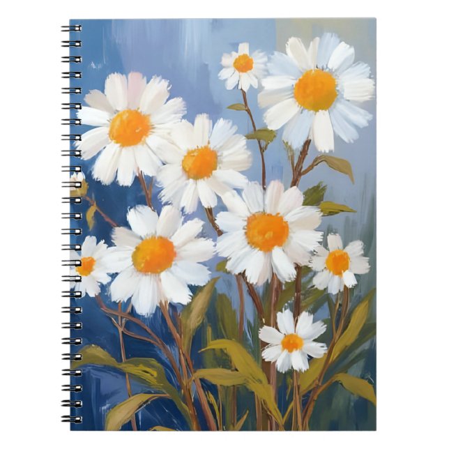 White Daisies Watercolor Flowers Painted Anteckningsbok (Framsidan)