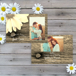 White Daisy Barn Wood Bröllop spara datum Sepia Datumet