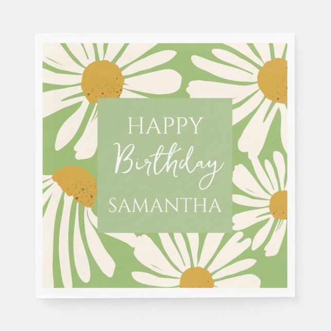 White Daisy Blooms –  Floral  Garden Birthday  Pappersservett (Framsidan)