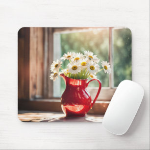 White Daisy Bouquet in Red Pitcher Musmatta