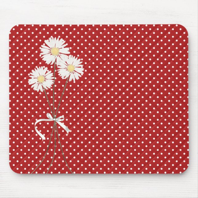 White Daisy Bouquet på Polka dots Mouse Pad Musmatta (Framsidan)