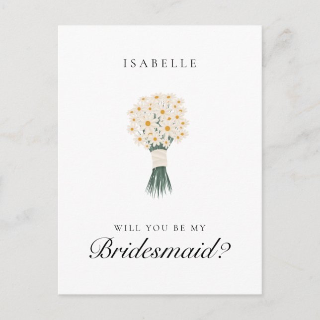 White Daisy Bridesmaid Proposal Postcard Vykort (Framsida)
