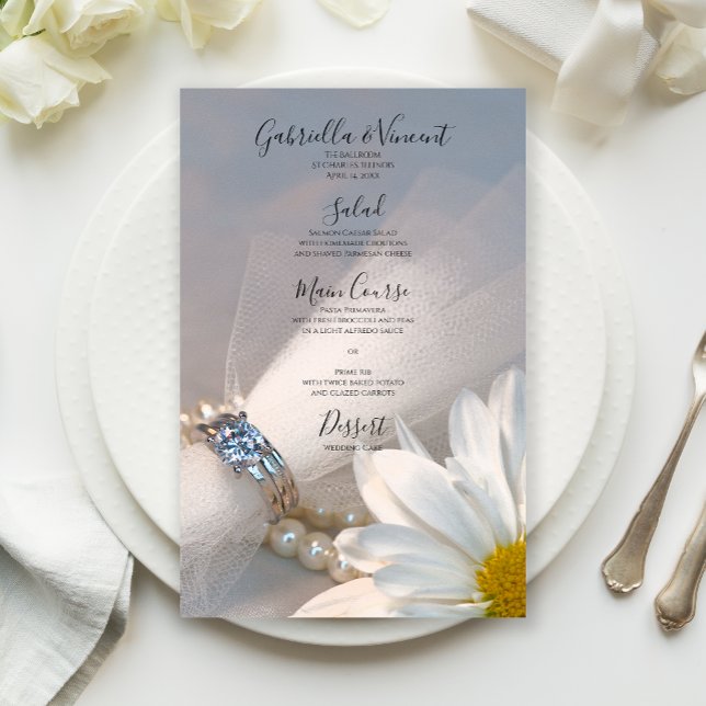 White Daisy Elegance Bröllop Menu (Skapare uppladdad)