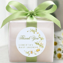 White Daisy Floral Baby Shower Thank You Blue Runt Klistermärke