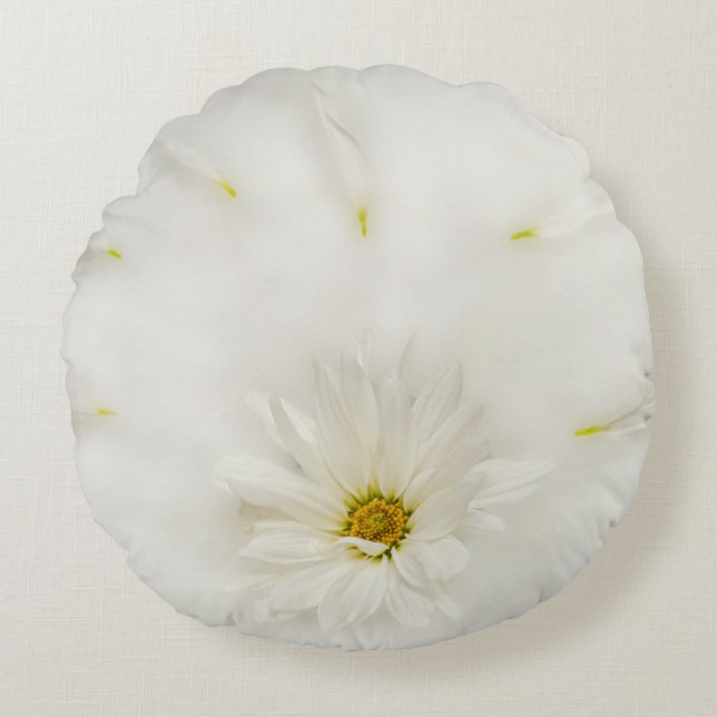 White Daisy Flower Round Pillow Rund Kudde (Framsidan)