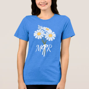 White Daisy Flowers Bouquet Monogram Bröllop T Shirt