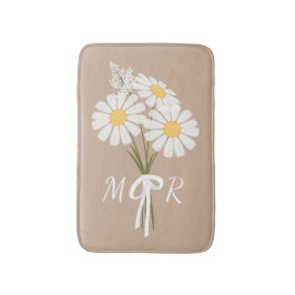 White Daisy Flowers Bouquet Monogram på Beige Badrumsmatta