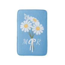 White Daisy Flowers Bouquet Monogram på Blue