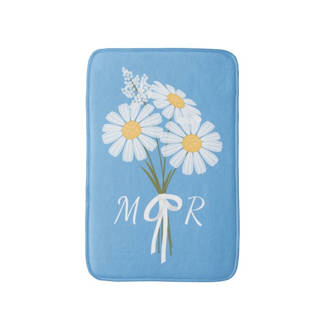 White Daisy Flowers Bouquet Monogram på Blue Badrumsmatta (Framsidan (Vertikal))