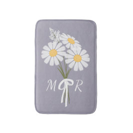 White Daisy Flowers Bouquet Monogram på Lavender Badrumsmatta