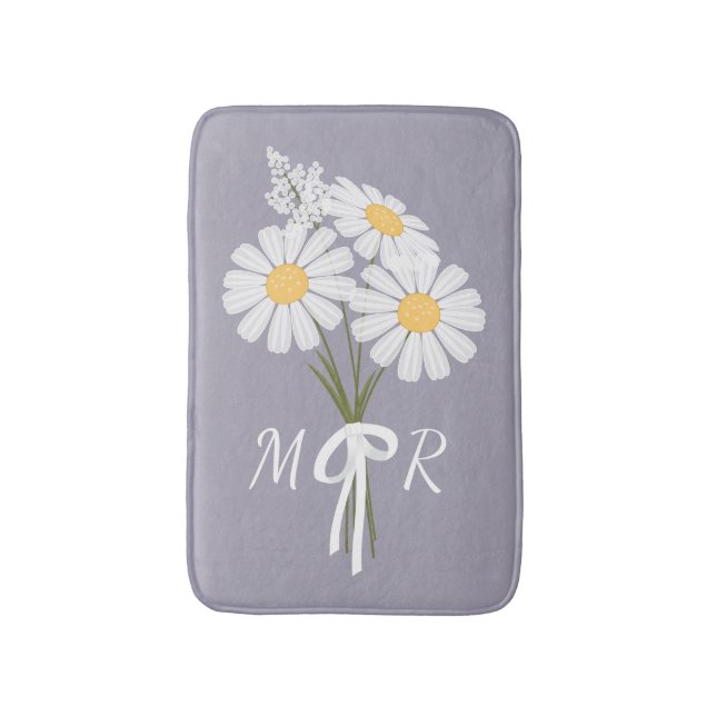 White Daisy Flowers Bouquet Monogram på Lavender Badrumsmatta (Framsidan (Vertikal))