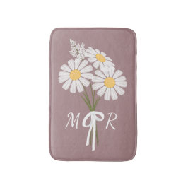 White Daisy Flowers Bouquet Monogram på Mörkens Ro Badrumsmatta