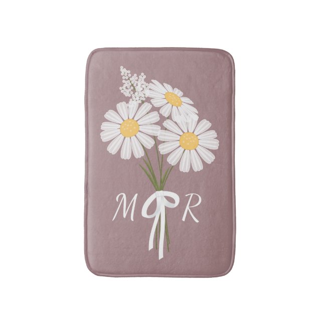 White Daisy Flowers Bouquet Monogram på Mörkens Ro Badrumsmatta (Framsidan (Vertikal))