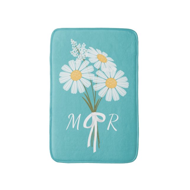 White Daisy Flowers Bouquet Monogram på Teal Badrumsmatta (Framsidan (Vertikal))