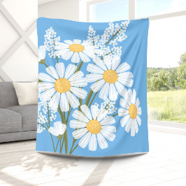 White Daisy Flowers Bouquet on Blue Fleecefilt