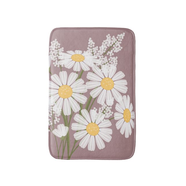 White Daisy Flowers Bouquet on Mörk Rosa Badrumsmatta (Framsidan (Vertikal))