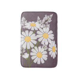 White Daisy Flowers Bouquet on Plum Lila Badrumsmatta