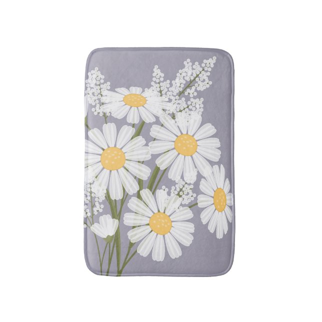 White Daisy Flowers Bouquet på Lavender Badrumsmatta (Framsidan (Vertikal))
