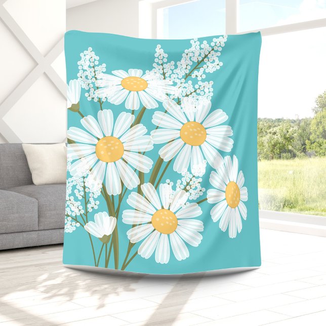 White Daisy Flowers Bouquet på Teal Fleecefilt (Skapare uppladdad)