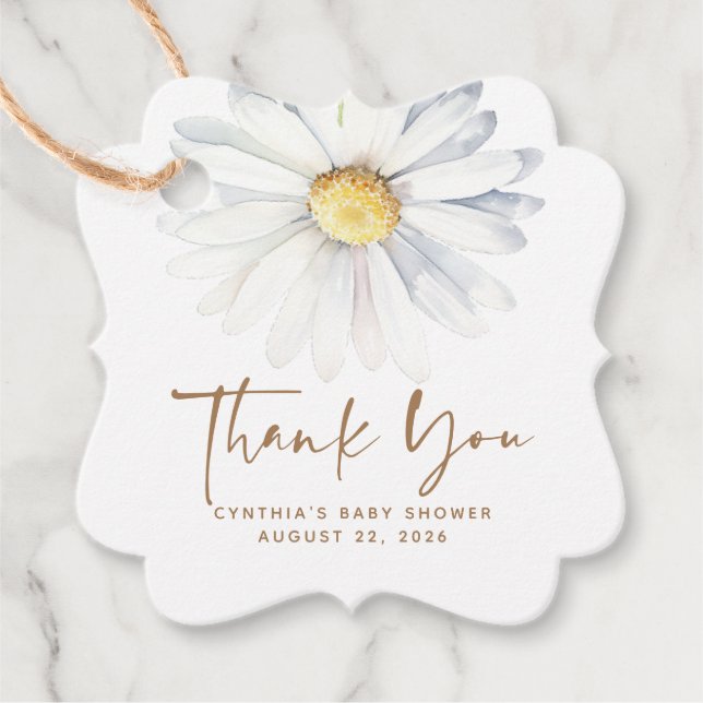 White Daisy Flowers Cute Elegant Boho Tack Gåvor Etiketter (Framsida)